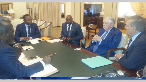 *** Local Caption *** Les membres du gouvernement en pleine discutions avec le prsident du groupe Bollor Gabon, Antoine Horvarth.